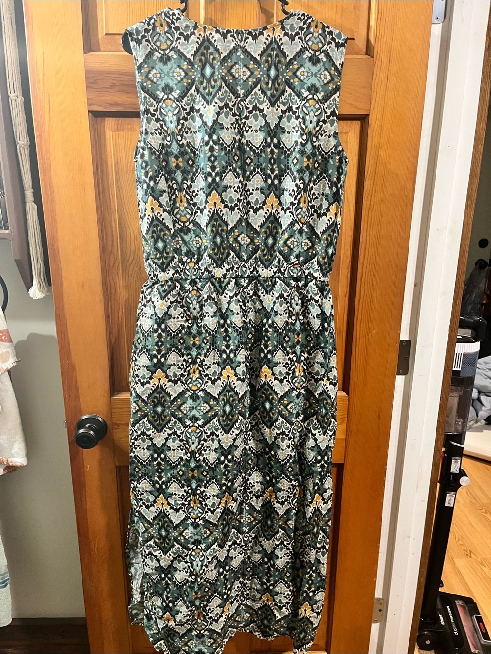 Garnet Hill Linen Maxi Dress 8 Green Side Slits Pockets Lagenlook Granola - Picture 6 of 11